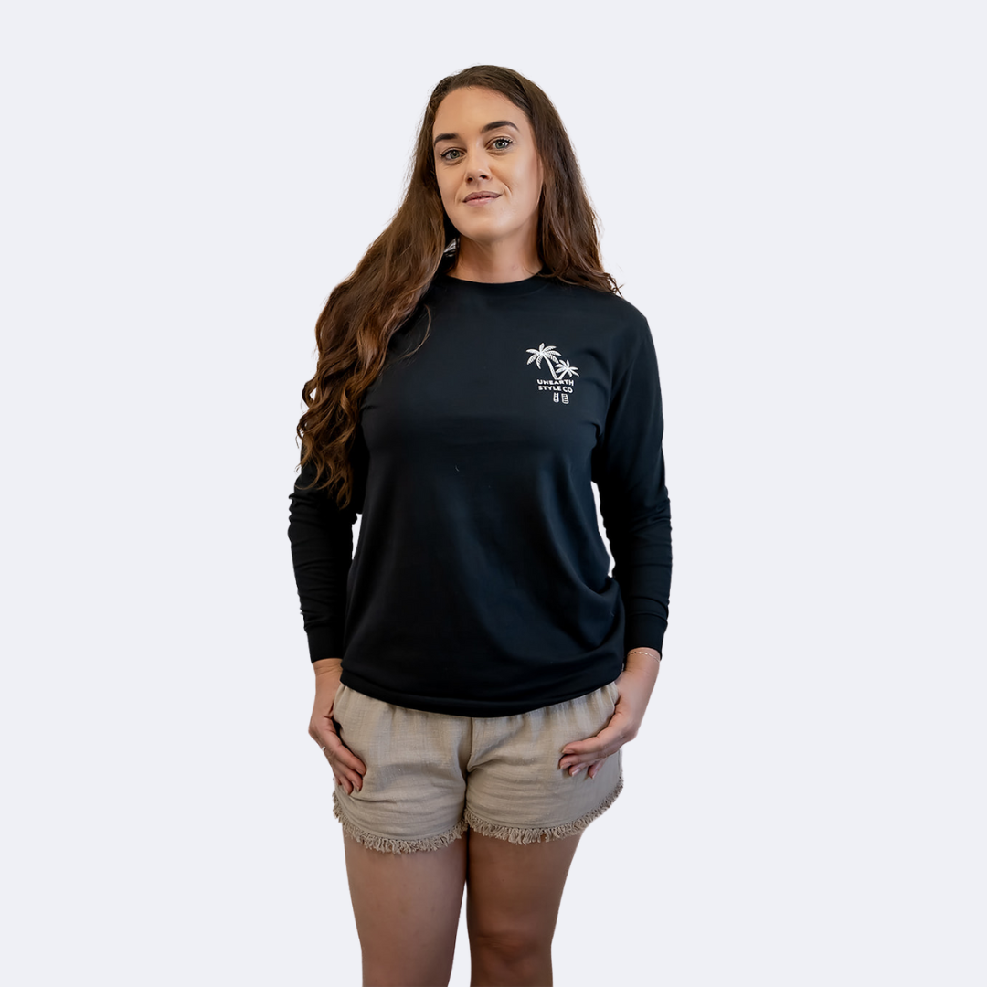 Horizon Palm Long Sleeve T Shirt Black Unisex