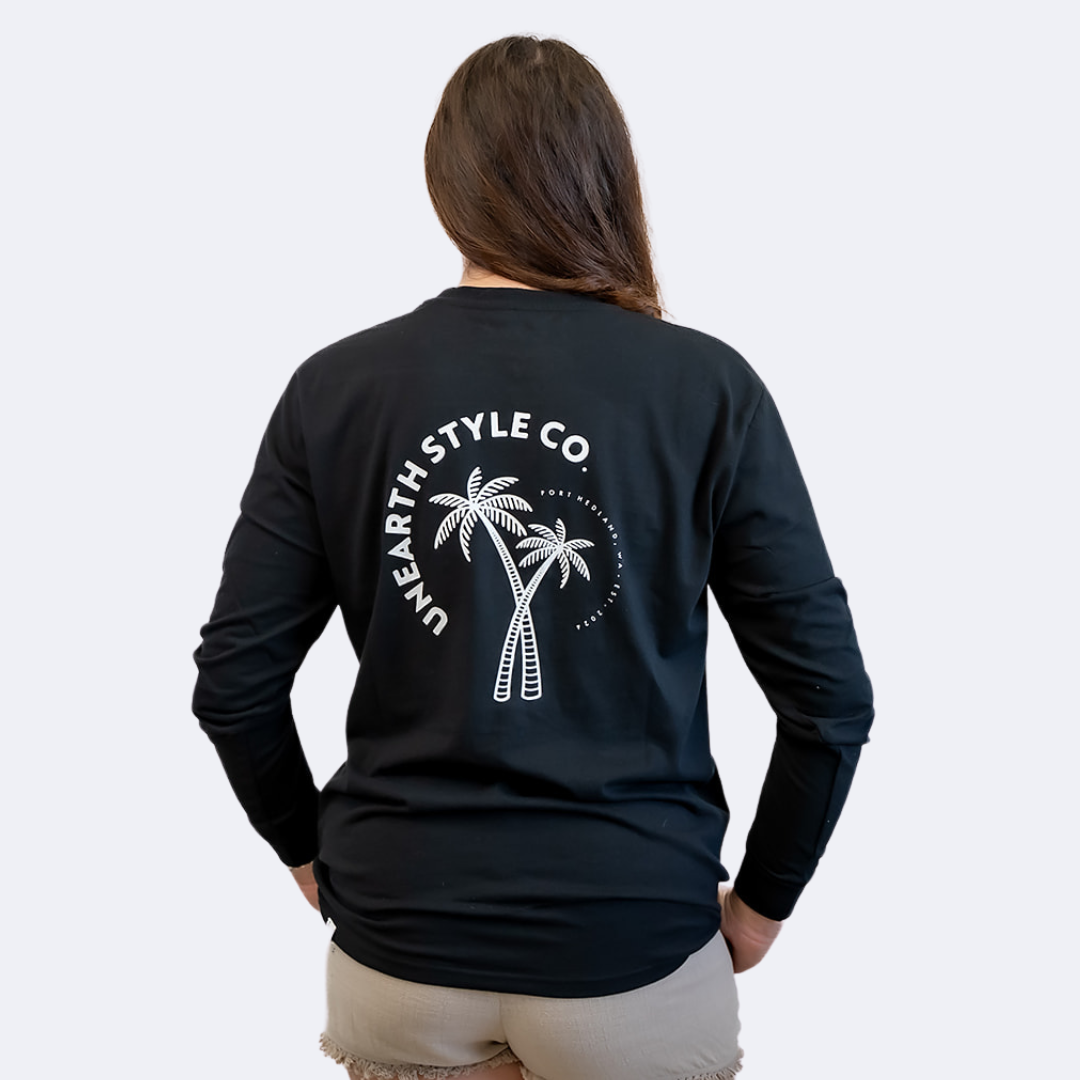 Horizon Palm Long Sleeve T Shirt Black Unisex