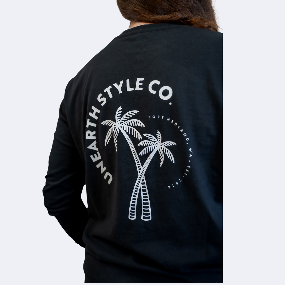 Horizon Palm Long Sleeve T Shirt Black Unisex